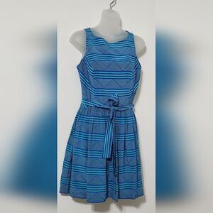Amanda Uprichard Silk Sleeveless Fit & Flare Dress Blue Green Stripe size M